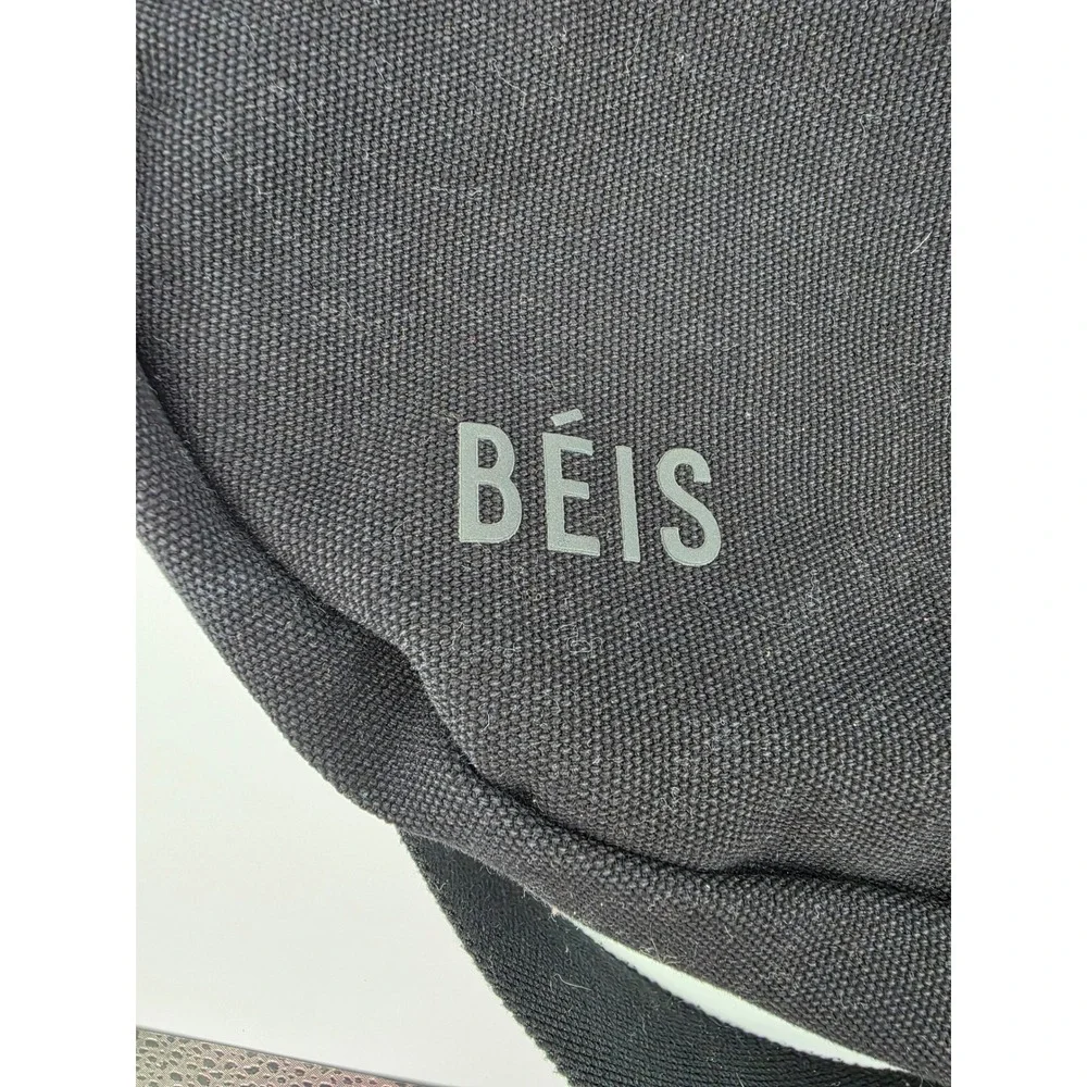 BÉIS The Carryall Crossbody Bag Black Cotton Canvas Crescent Shoulder Bag